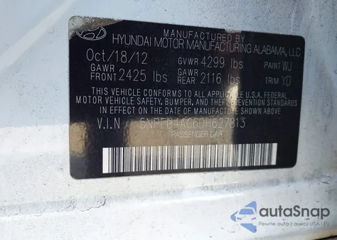 2013 Hyundai Sonata Gls из США, поврежденный, VIN 5NPEB4AC6DH627813